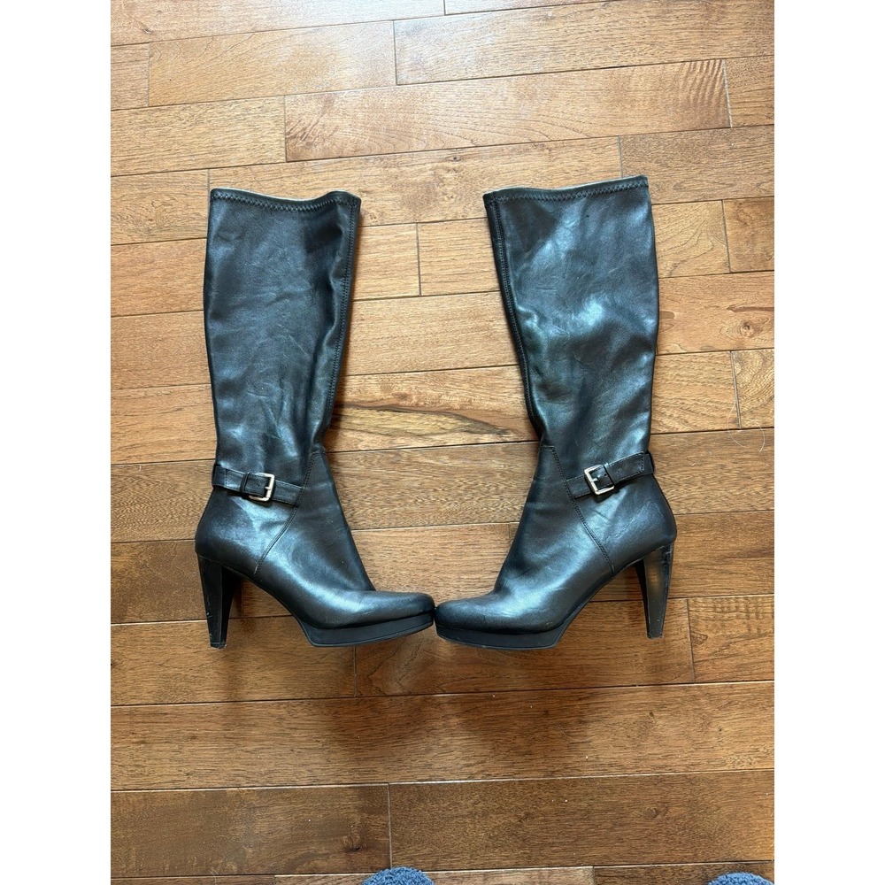 Nine West Black Knee High Boot Manmade Leather 8M 3" heel